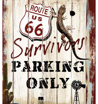 NA23148 Tin Sign Route 66 Survivors Parking Only gebold metalen bord rustiek tekstbord tekst bord cadeau kado online metaal decoratie