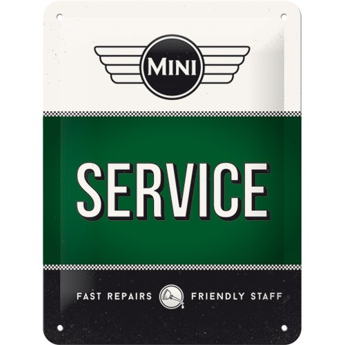 Gebold tin bord:   Mini Service groen | 15 x 20 cm