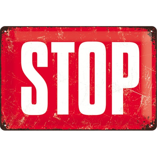 Gebold tin bord:  STOP | 20 x 30 cm