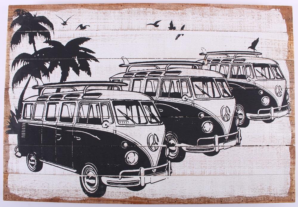 Houten tekstbord:  Mini Bulli bus Volkswagen (58×40)