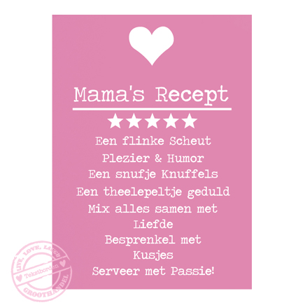 Houten tekstbord – Mama’s Recept – kleur Roos