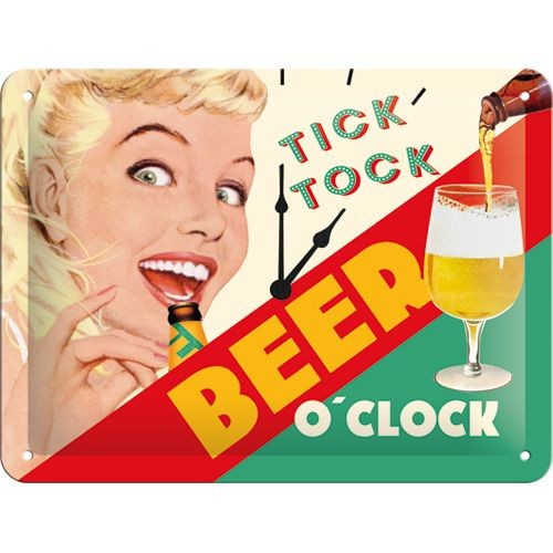 NA26213 Tin Sign 15 x 20 beer o clock-gebold-metalen-bord-rustiek-tekstbord-tekst-bord-cadeau-kado-online-metaal-decoratie